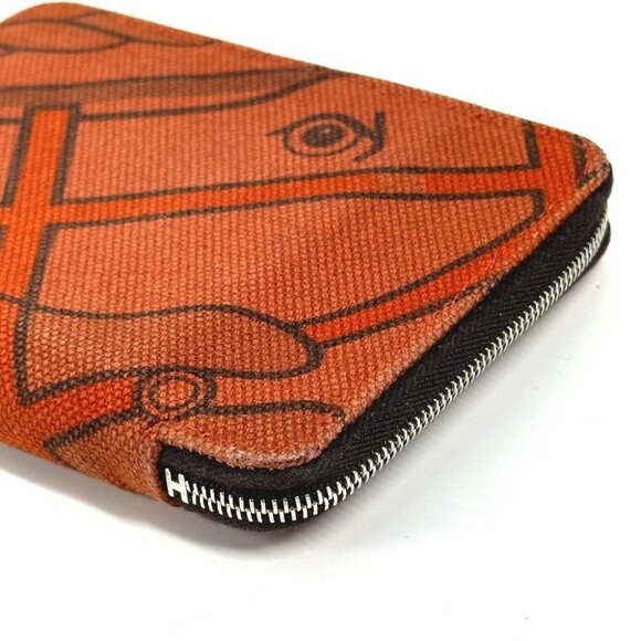 HERMES Horse Steeple PM Compact Wallet Zip Around Folded wallet Canvas Orange - Picture 5 of 12
